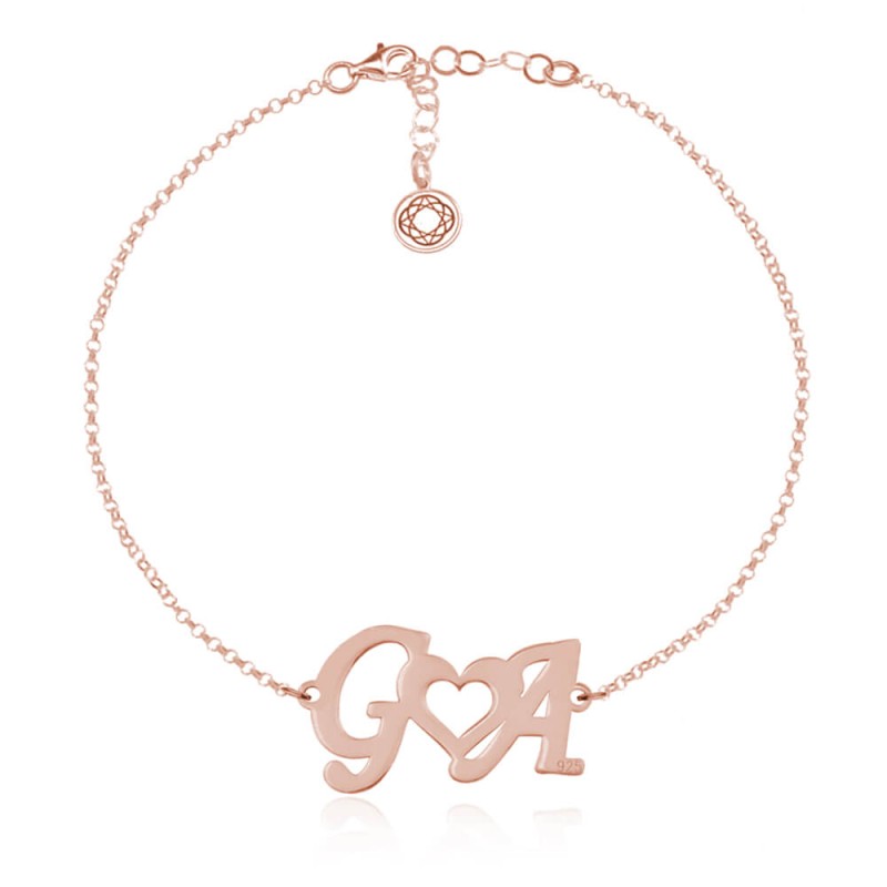 Srebrna bransoletka z literkami i sercem - rose gold