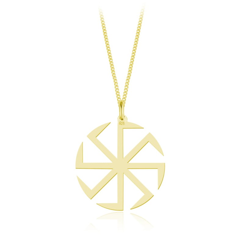 Srebrny naszyjnik Słowiański Kołowrót Swarga Swarożyca Swarzyca II - 24k złocenie