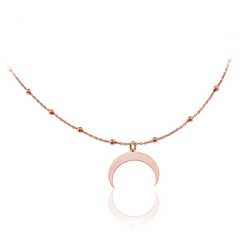 Srebrny naszyjnik Lunula II łańcuszek kulki i księżyc - rose gold