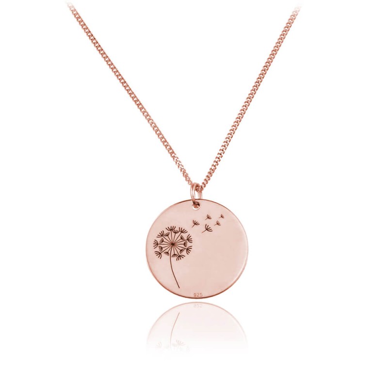 Srebrny naszyjnik Dmuchawiec - grawer - rose gold