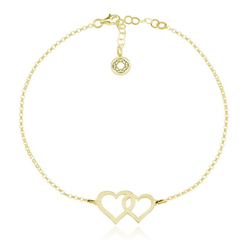 Srebrna bransoletka - Dwa Serca - 24k złocenie