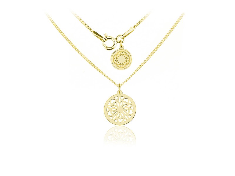 Srebrny naszyjnik z rozetą Madeleine - 12mm - 24k złocenie
