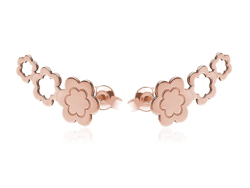 Kolczyki typu nausznica - Kwiatuszki - rose gold