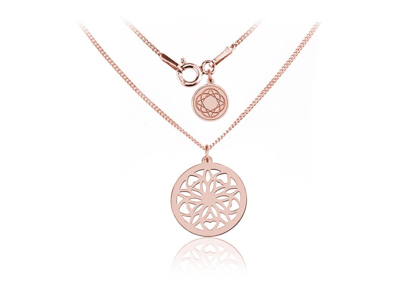 Srebrny naszyjnik z rozetą Madeleine - 16mm - rose gold