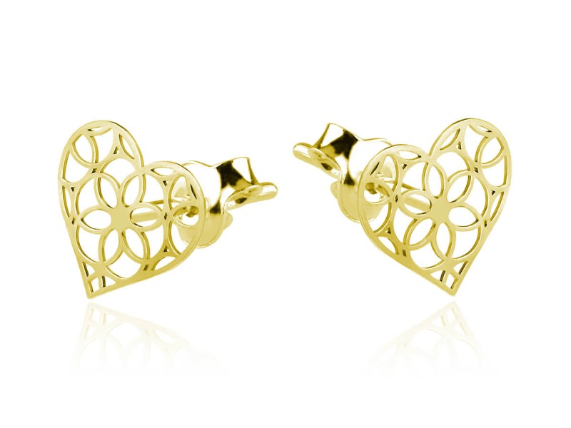 Srebrne kolczyki ażurowe serca - 24k złocenie