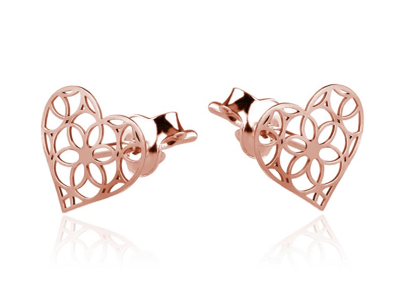 Srebrne kolczyki ażurowe serca - rose gold