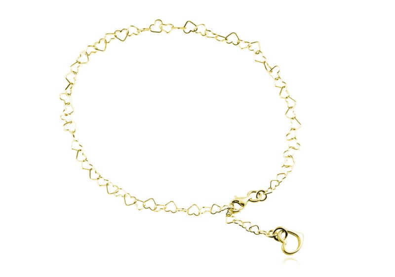 Bransoletka łańcuszkowa serca z Sercem - 24k złocenie