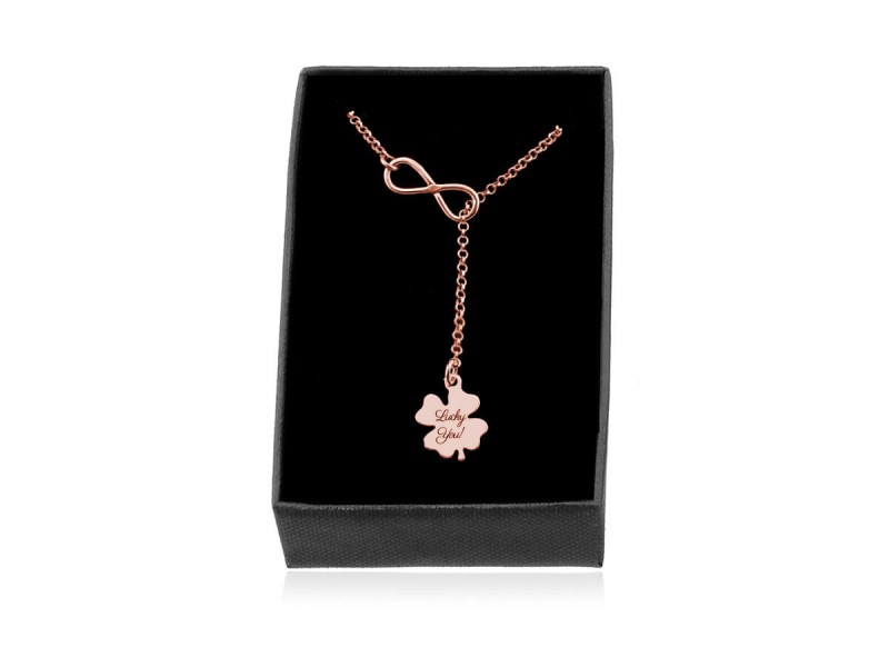 Srebrny naszyjnik przekładany Nieskończoność i Koniczynka - rose gold