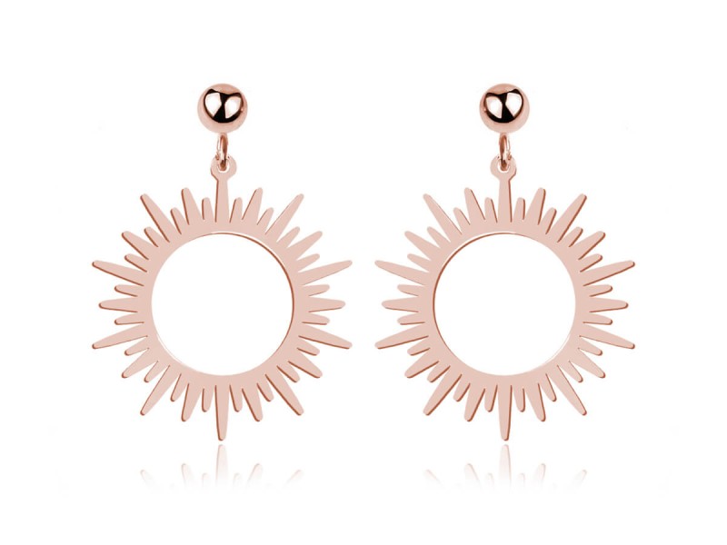 Srebrne kolczyki Salina - Słońce - sztyfty II - rose gold