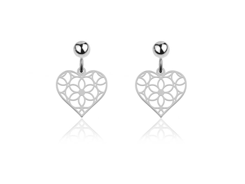 Srebrne kolczyki ażurowe serca wiszące
