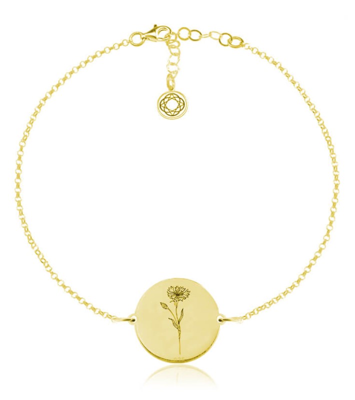Kwiaty Polskie - Bransoletka z Chabrem - 24k złocnenie - Grawer