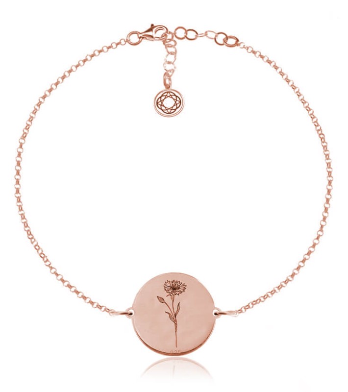 Kwiaty Polskie - Bransoletka z Chabrem - rose gold - Grawer