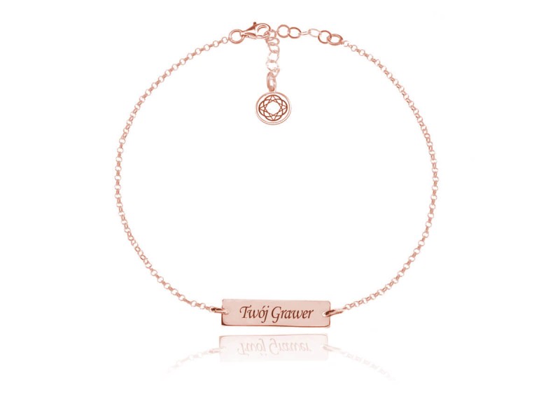 Srebrna bransoletka z prostokatną blaszką - rose gold - grawer