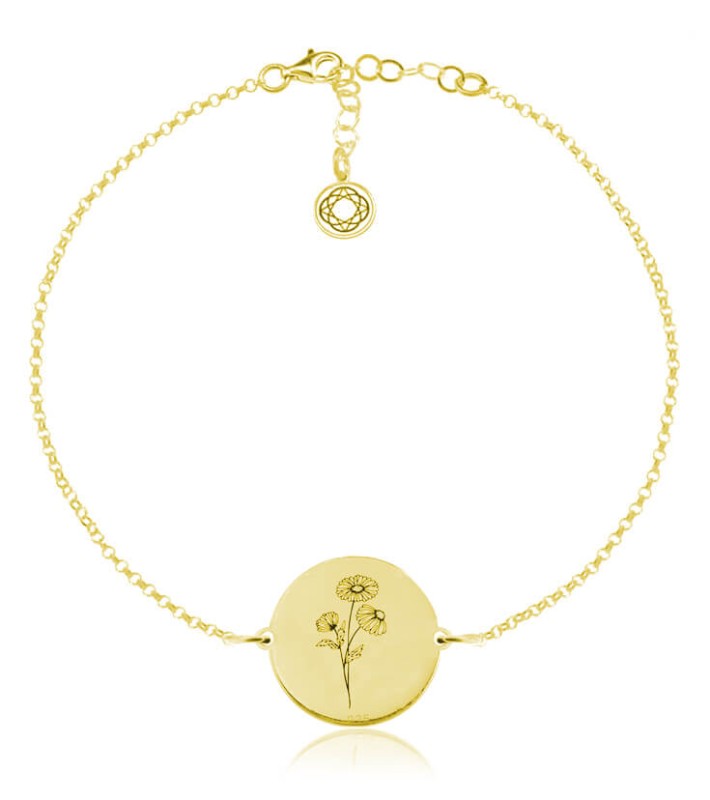 Kwiaty Polskie - Bransoletka z Rumiankiem 24k złocenie - Grawer