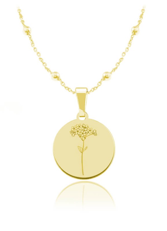 Kwiaty Polskie - Naszyjnik z Niezapominajką - łancuszek kulki - Grawer - 24k złocenie