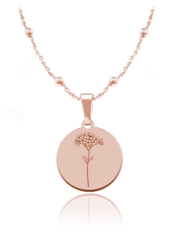 Kwiaty Polskie - Naszyjnik z Niezapominajką - łancuszek kulki - Grawer - rose gold