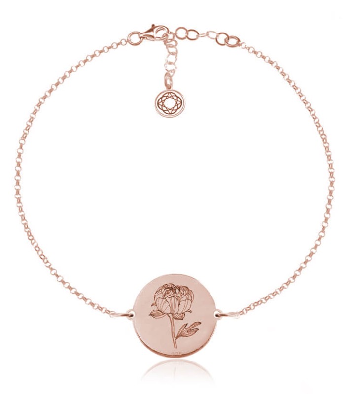 Kwiaty Polskie - Bransoletka z Peonią - Grawer - rose gold