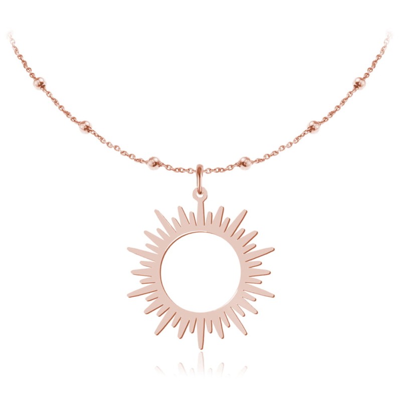 Srebrny naszyjnik Salina - Słońce - łańcuszek kulki - rose gold