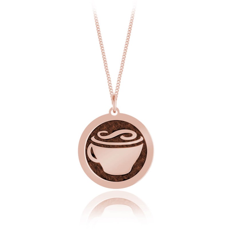 Srebrny naszyjnik - Kawa i Filiżanka II - Coffe Lover - Grawer - rose gold