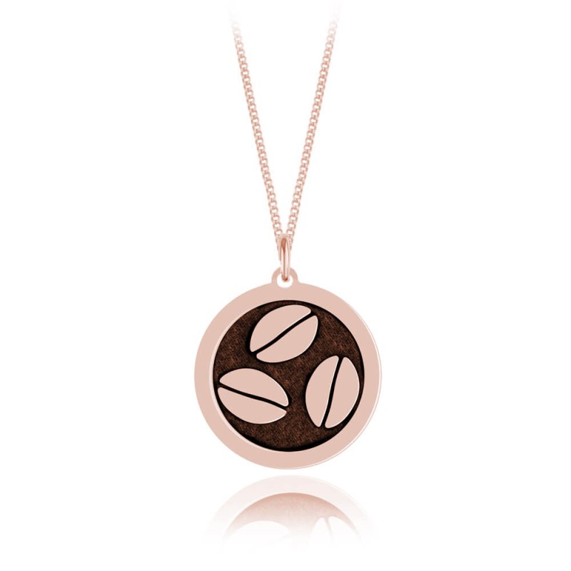 Srebrny naszyjnik - Ziarna Kawy - Coffe Lover - Grawer - rose gold