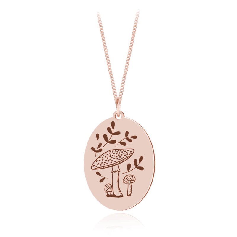 Srebrny naszyjnik - Welma - Muchomory i liście - Grawer - rose gold