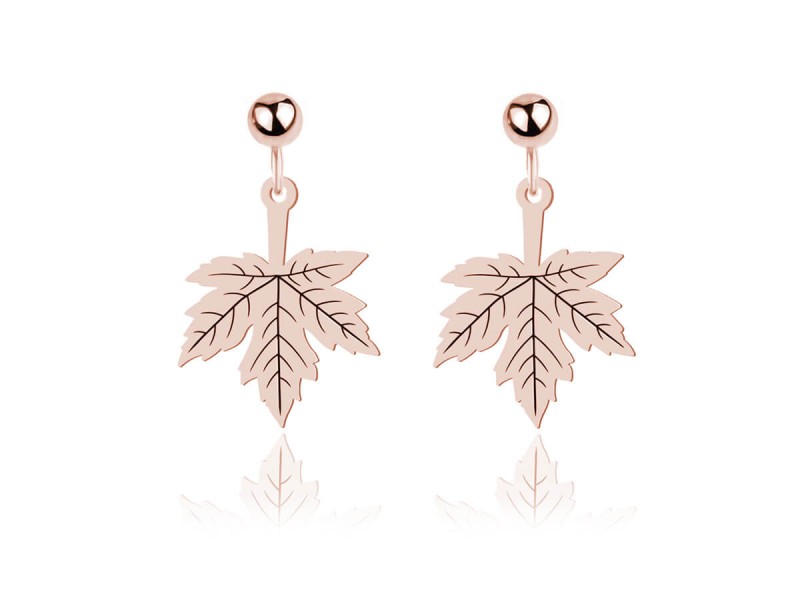 Srebrne kolczyki - Maple - Liść Klonu - rose gold