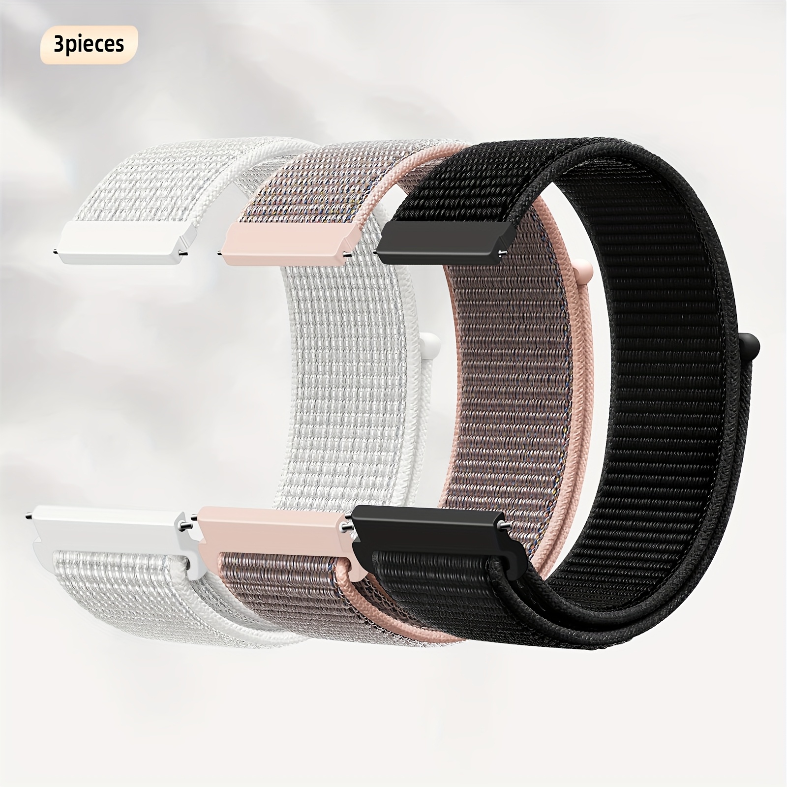 TEMU 3 sztuki – Sportowa cyklująca nylonowa bransoletka 20mm/22mm, szybkozamykana, miękki materiałowy pasek na nadgarstek z regulacją, odporna na