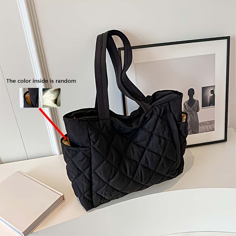 TEMU Wszechstronna Pikowana Torba na Ramię dla Kobiet - Duża Pojemność, Wytrzymały Poliester z Zamkiem Błyskawicznym, Jasnozielona/Biała/Czarna do