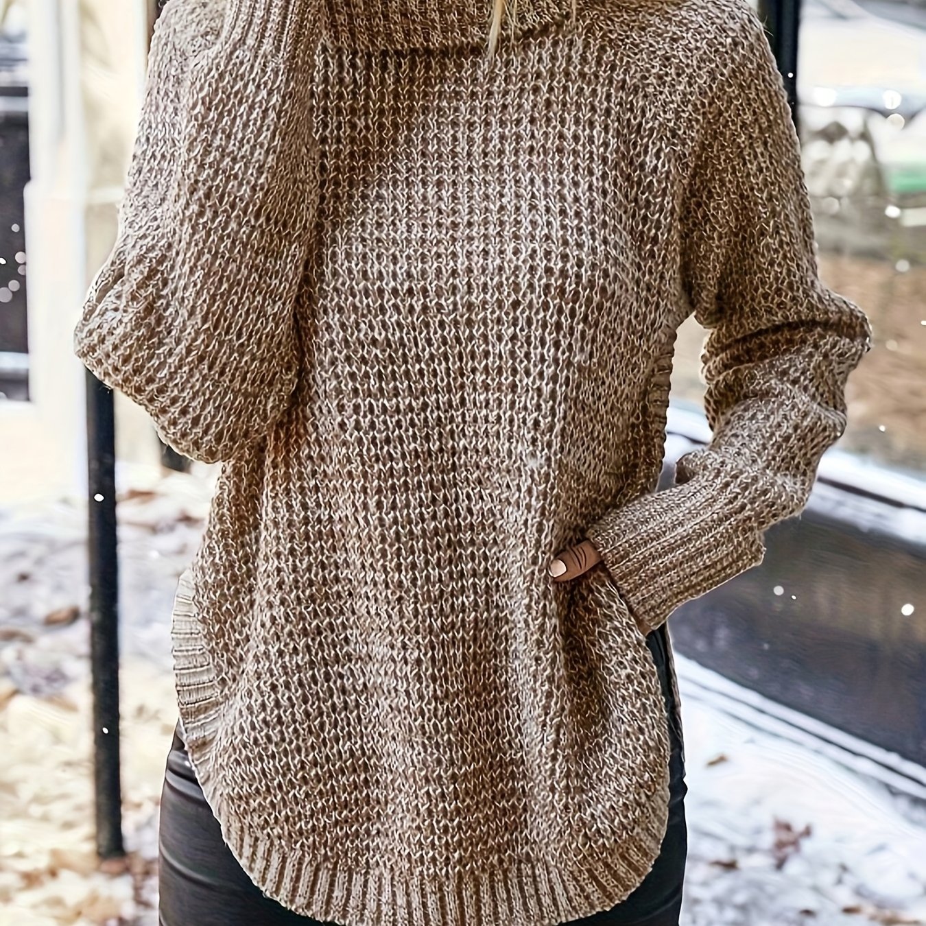 TEMU Nowy Sweter z Wysokim Kołnierzem na Jesień-Ziemię dla Kobiet, Koreańską Warstwę Bazowanego Polarowego Pulowera – Grubszy i Uniwersalny Top