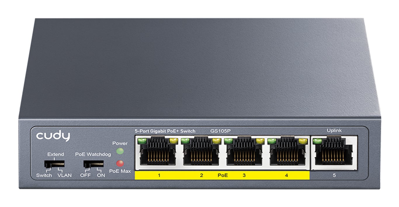 Cudy GS105P łącza sieciowe Gigabit Ethernet (10/100/1000) Obsługa PoE Czarny