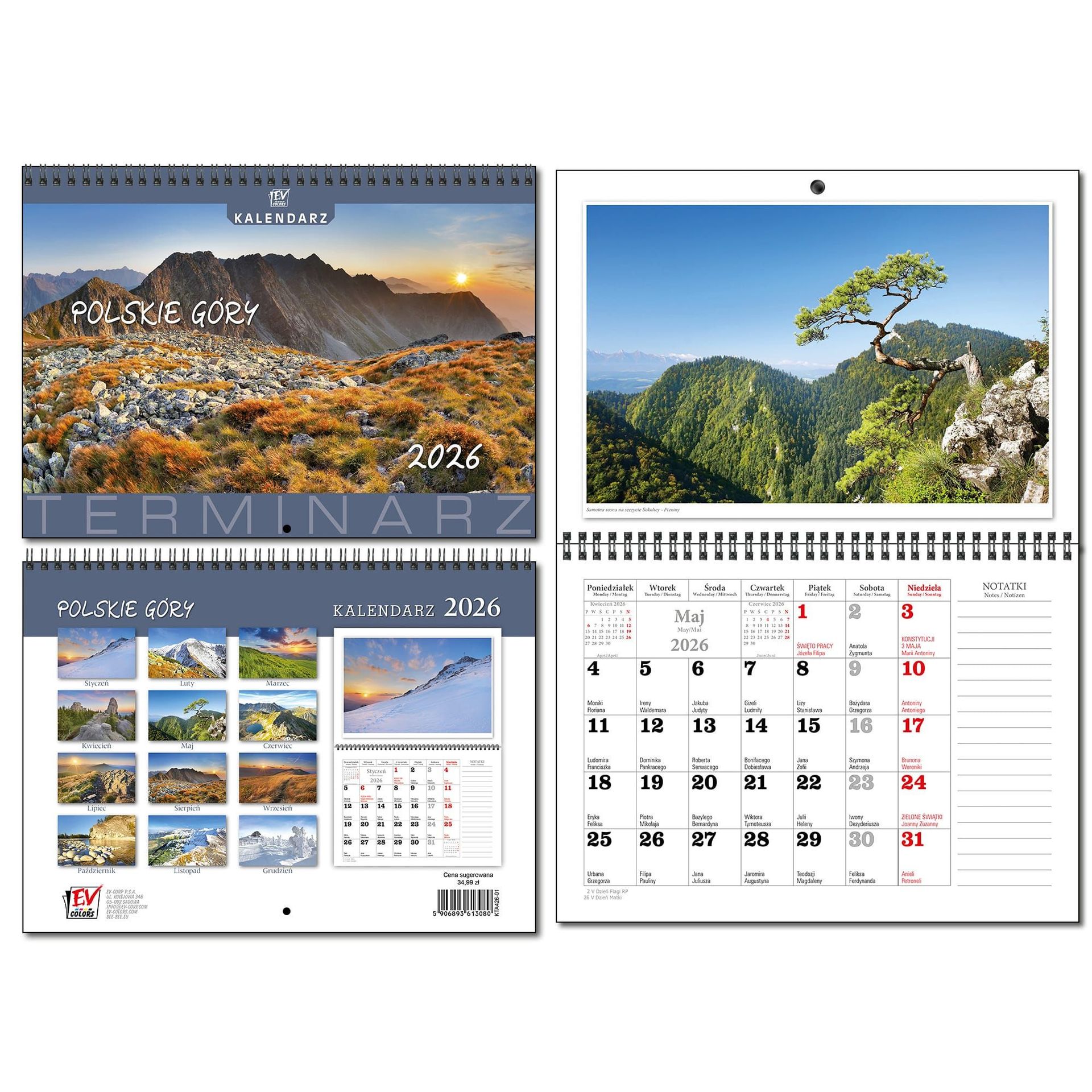 Kalendarz 2026 A3 terminarz 13p Polskie Góry - kalendarz