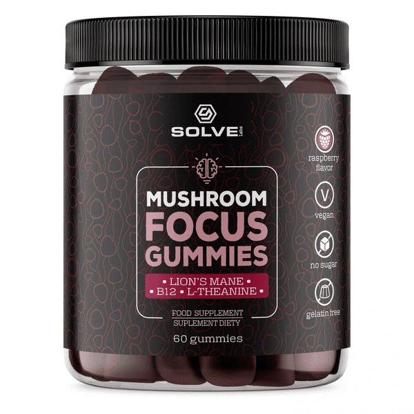 Żelki mushroom focus gummies 240g soplówka lteanina witamina b12 SOLVE LABS