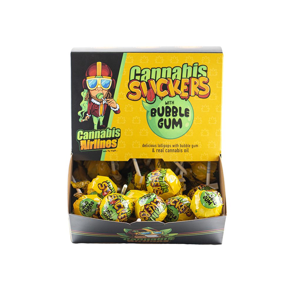 Cannabis Airlines Lizaki z Konopi z Gumą Balonową – Lizaki z olejem