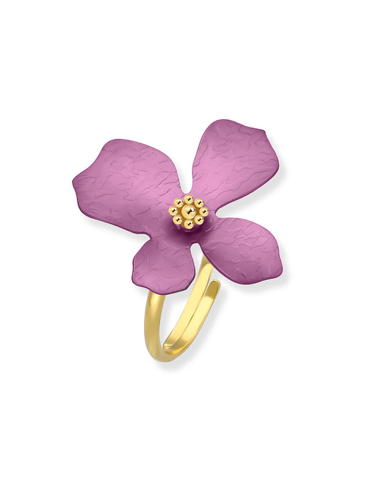 Pierścionek srebrny pozłacany z tytanowym kwiatem regulowany rozmiar