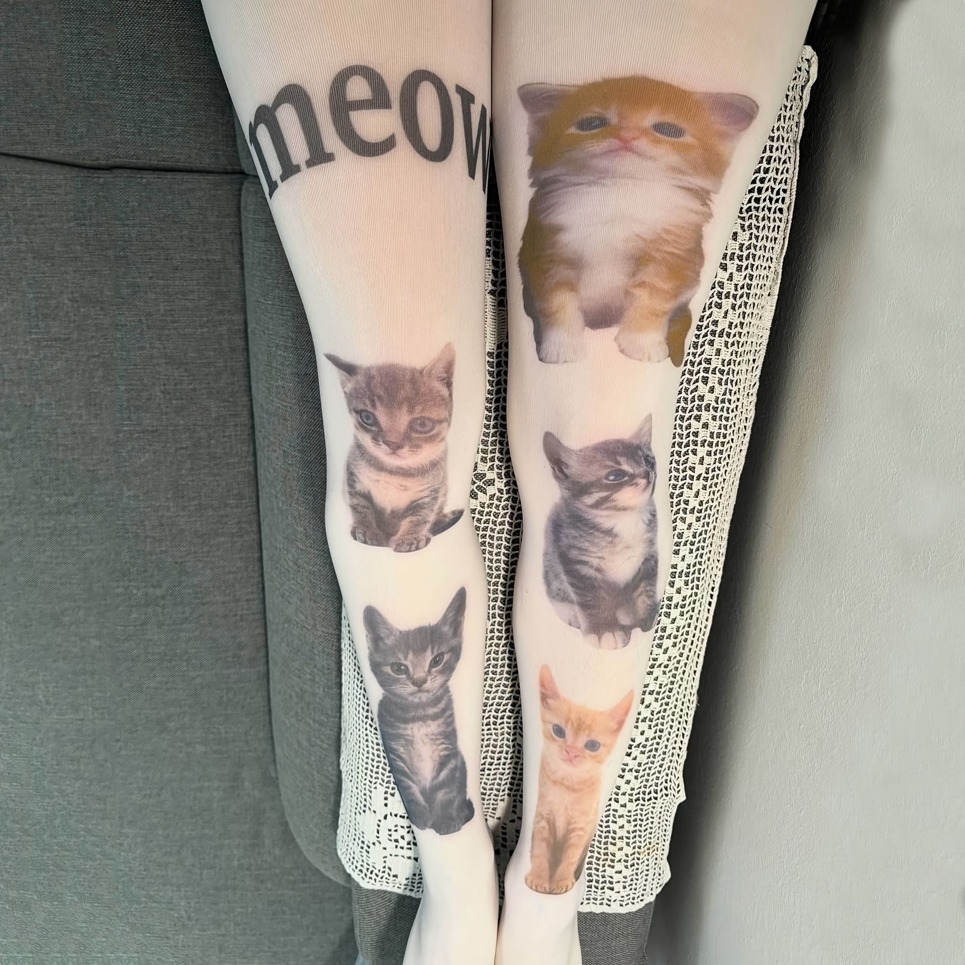 TEMU Rajstopy Damskie Y2K Kawaii z Nadrukiem Kota - Urocze Legginsy w Zwierzęce Wzory z Aplikacjami, Pranie Maszynowe, Casual Streetwear na Cosplay i