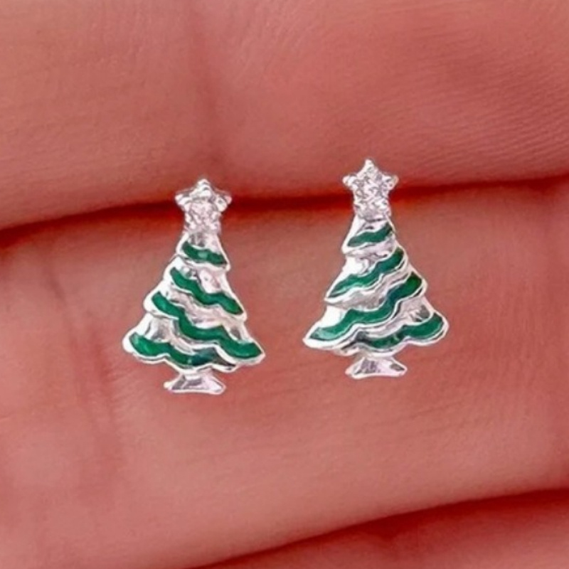 TEMU READKISS Kolczyki z Motywem Choinki dla Kobiet - Eleganckie Biżuteria Świąteczna z Zielono-Białym Drzewkiem, Bez Niklu Miedziowe Sztyfty na