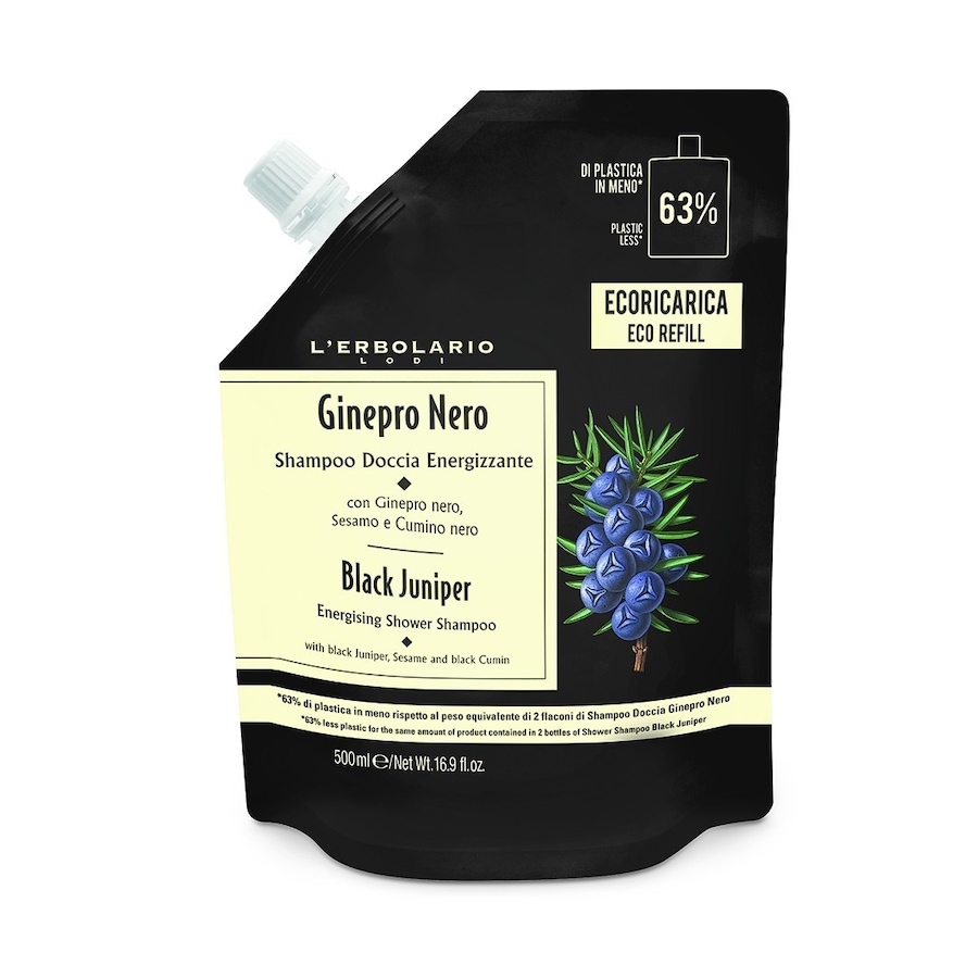 L'erbolario Ginepro Nero ECO Refill energetyzujący szampon/żel pod prysznic Żele pod prysznic 500 ml