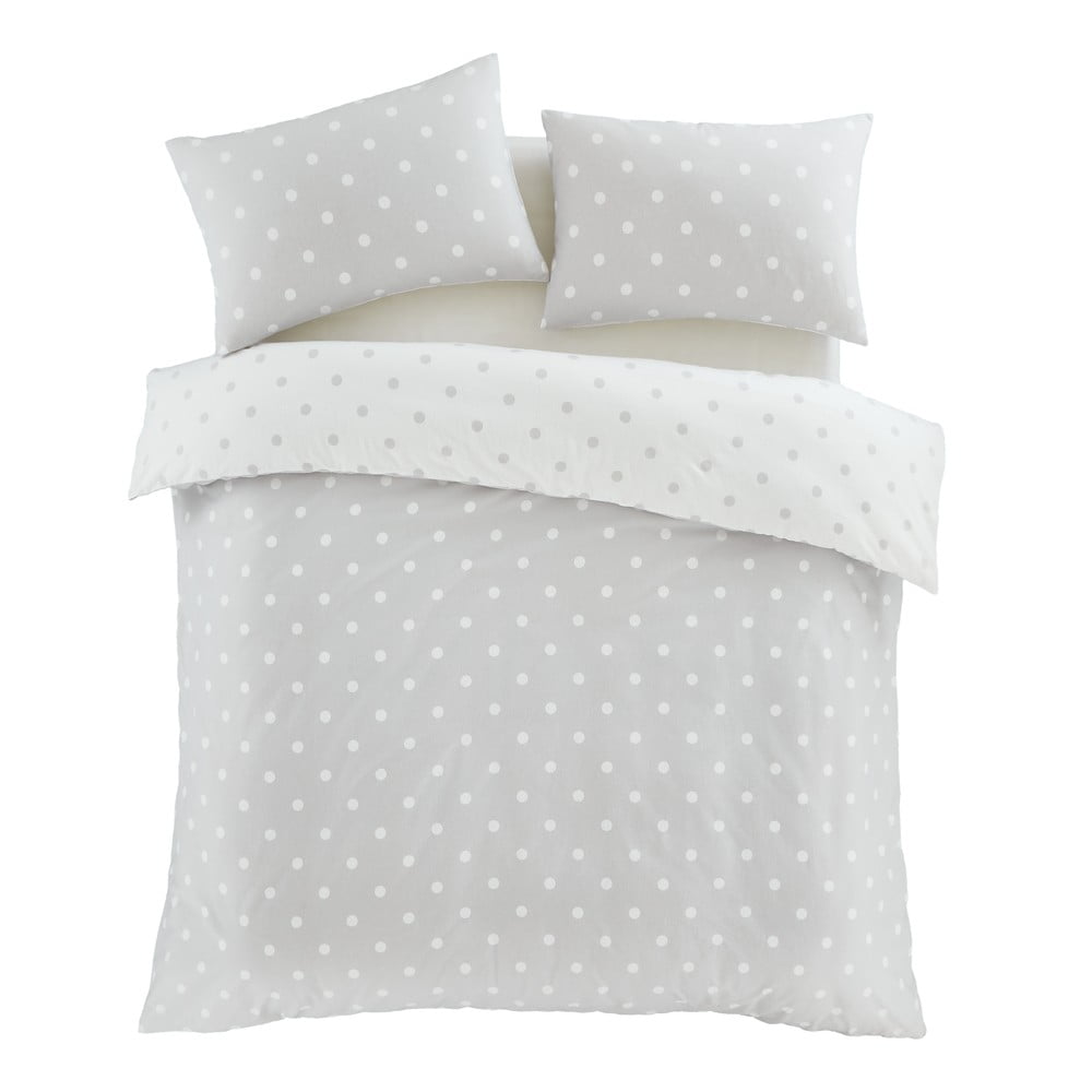 Biało-szara flanelowa pościel dwuosobowa 200x200 cm Polka Dot – Catherine Lansfield
