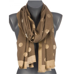 Szalik damski szal błyszczący jesień zima DWUSTRONNY W GROCHY ST-28-3 brązowy