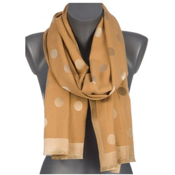 Szalik damski szal błyszczący jesień zima DWUSTRONNY W GROCHY ST-28-5 camel