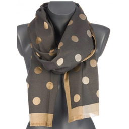 Szalik damski szal błyszczący jesień zima DWUSTRONNY W GROCHY ST-28-7 szary