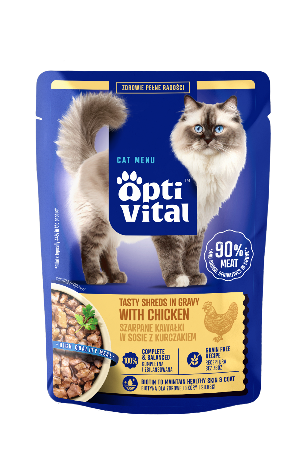 Mokra karma dla kota, szarpane kawałki z kurczakiem w sosie OptiVital 85 g