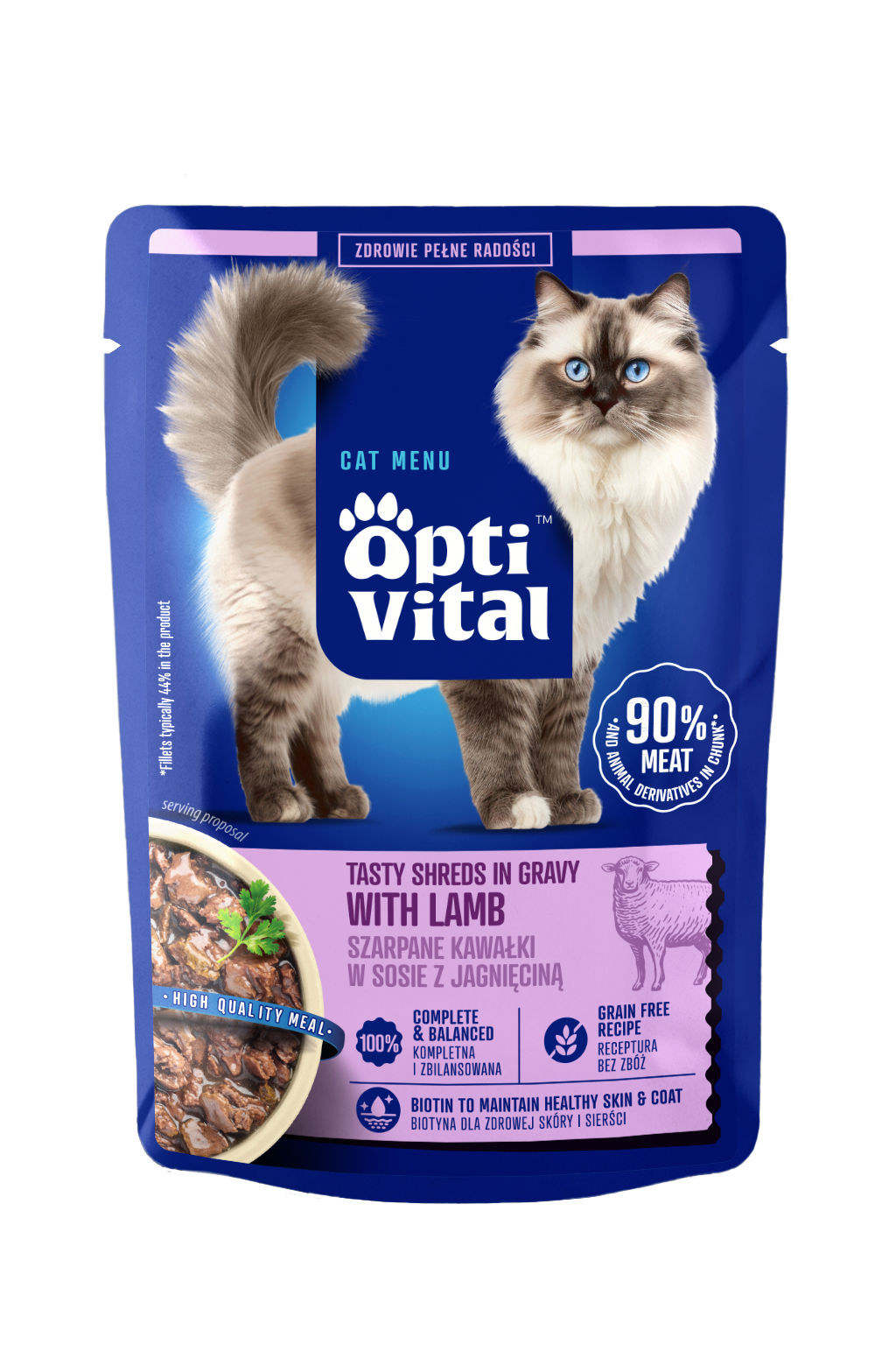 Mokra karma dla kota, szarpane kawałki z jagnięciną w sosie OptiVital 85g