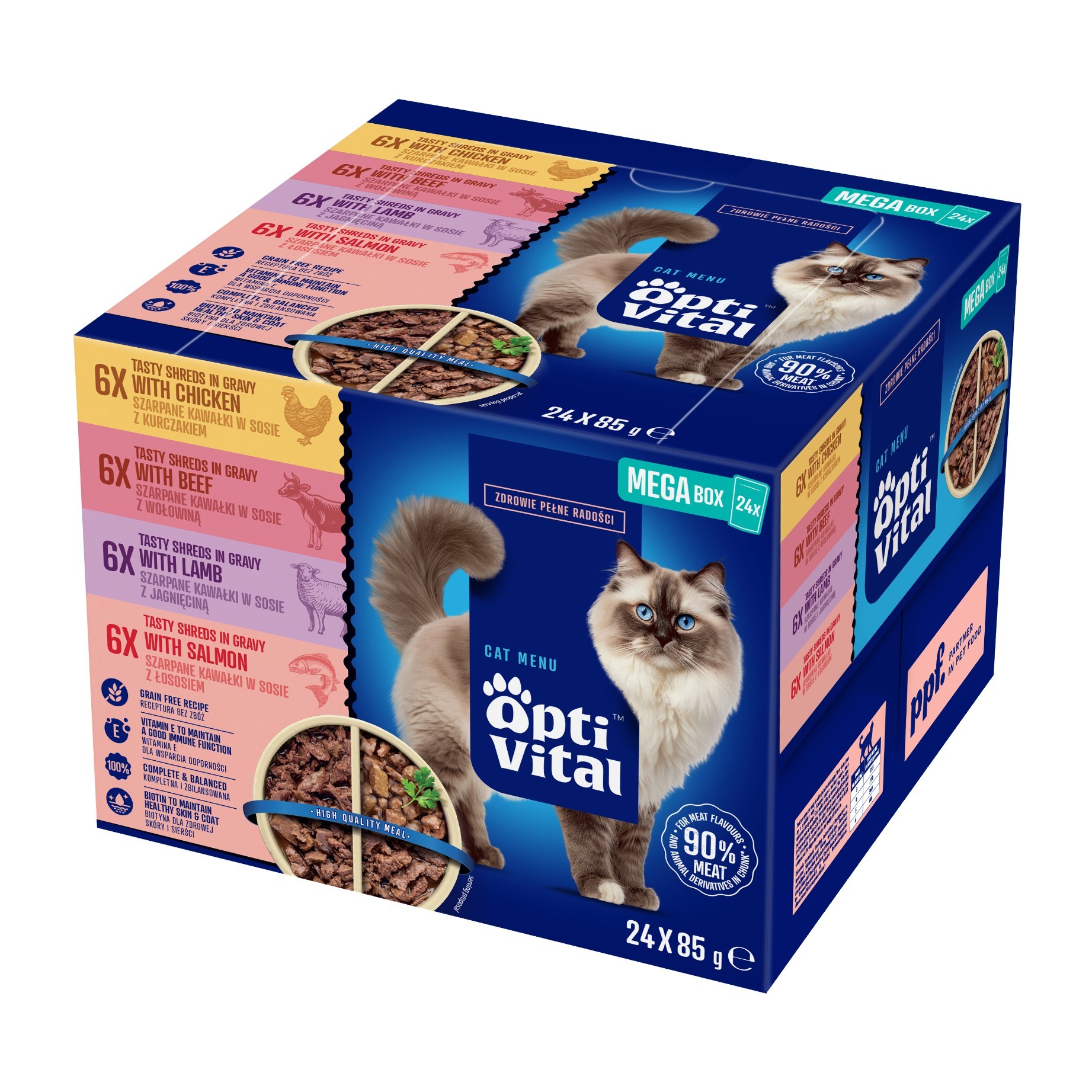 BOX saszetek dla kota z kurczakiem, wołowiną, jagnięciną, łososiem OptiVital 24x85 g