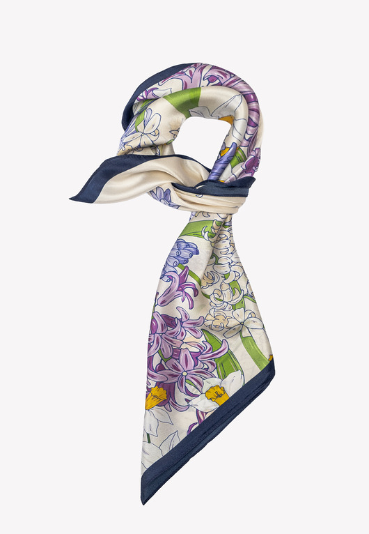 Jedwabna apaszka z motywem kwiatów 70x70 cm