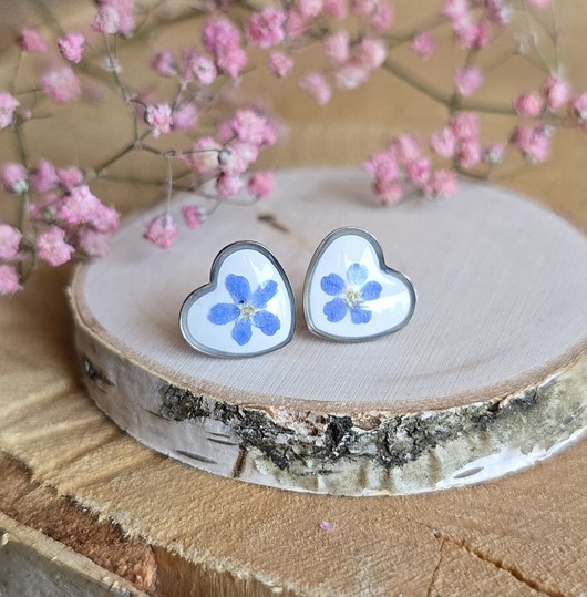 Kolczyki z kwiatami srebrne kwiaty niezapominajki niezapominajkami prawdziwe