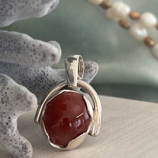 Zawieszka Srebrna z Karneolem - Wisiorek Kamień Naturalny VINTAGE