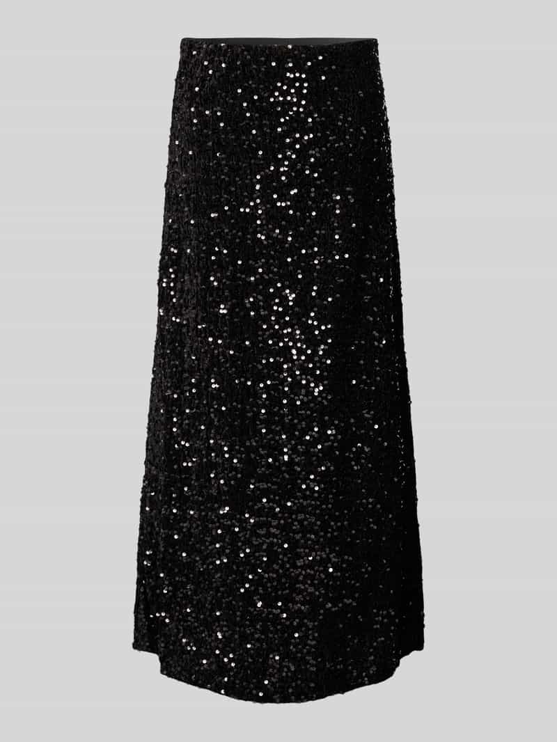 Spódnica midi rozkloszowana z cekinowym obszyciem model ‘SILVER SEQ’
