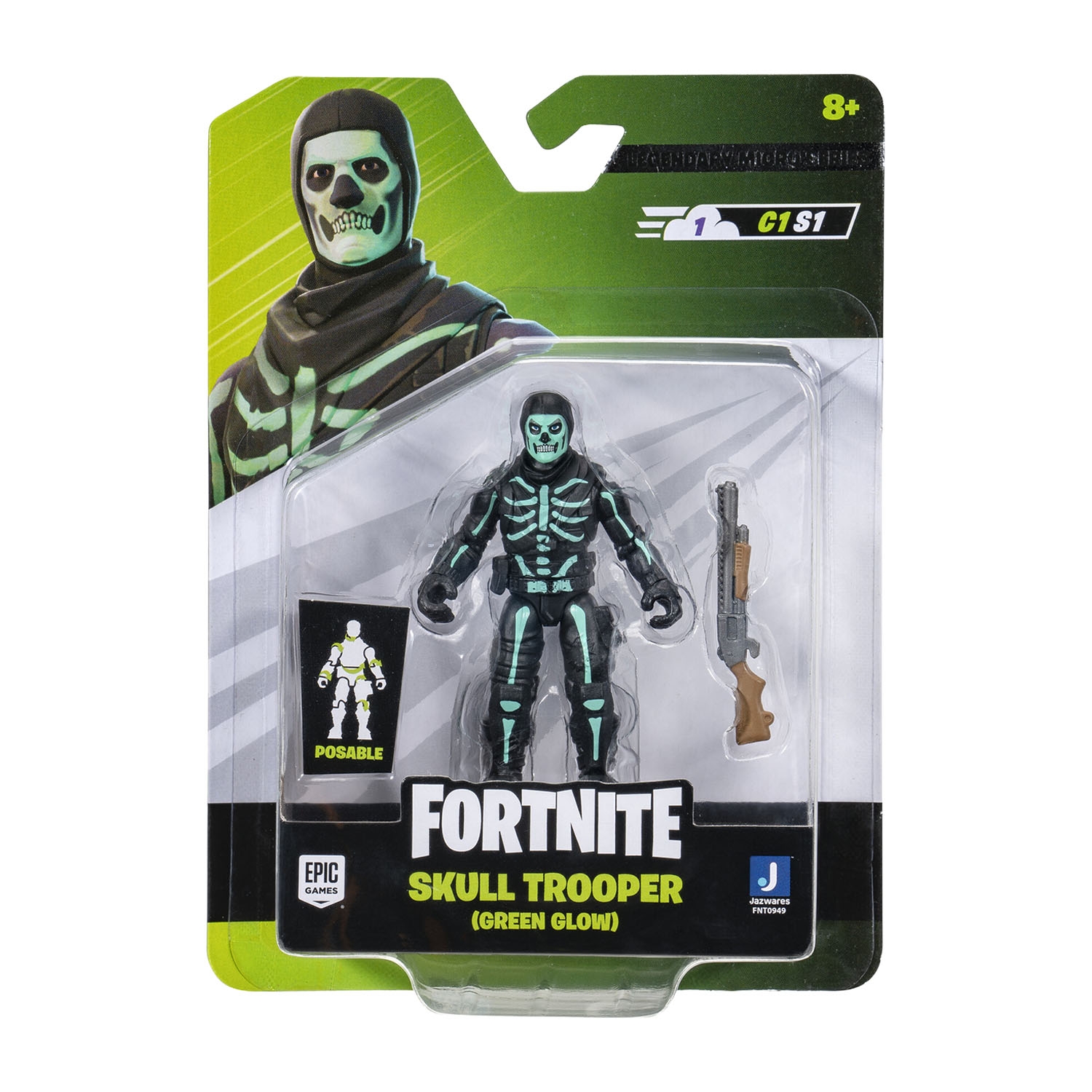 Figurka Fortnite Skull Trooper Green, 6,5 cm, ruchoma
