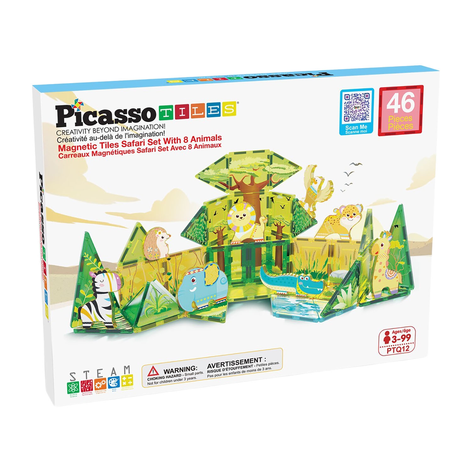 Klocki magnetyczne Picasso Safari, 38 elementów, z 8 zwierzątkami